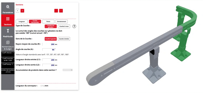 Interface du configurateur convoyeur à chaîne Faber